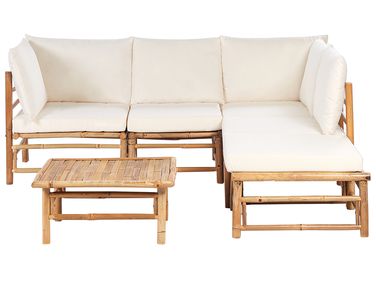 Garden Corner Sofa with Table 5 Seater CERRETO Left Hand Bamboo Off-White
