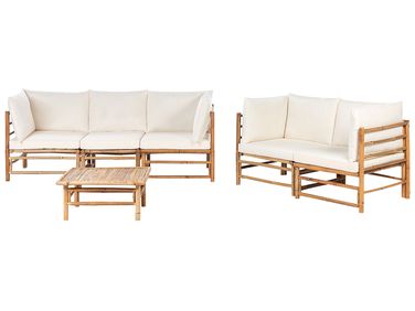 Ensemble de salon de jardin avec table 5 places CERRETO Bambou Blanc cassé