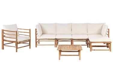Garden Lounge Set with Table 6 Seater CERRETO Left Hand Bamboo Off-White