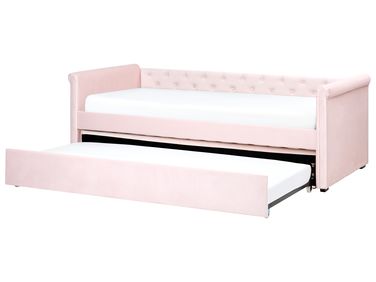 Onderschuifbed Fluweel LIBOURNE 90 x 200 cm Pastelroze