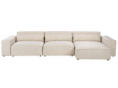 Canapé d'angle modulable 4 places HELLNAR Velours Beige clair Côté gauche