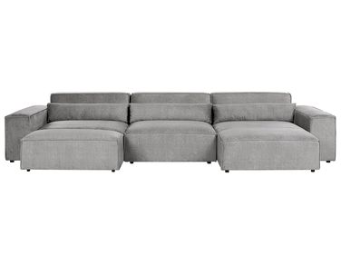 Canapé d'angle modulable 5 places HELLNAR Tissu Gris avec ottoman Côté gauche