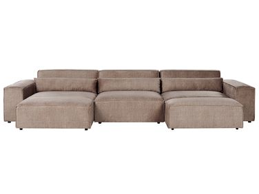 Canapé d'angle modulable 5 places HELLNAR Tissu Marron clair avec ottoman Côté droit