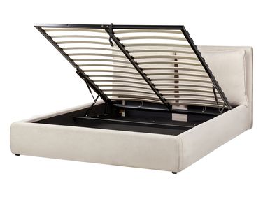 Bed met opbergruimte Stof BAJONNA 160 x 200 cm Lichtbeige