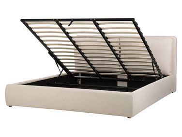 Bed met opbergruimte Stof BAJONNA 180 x 200 cm Lichtbeige