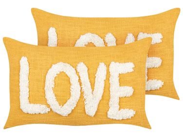 Set of 2 Decorative Cushions LOVE Cotton 30 x 50 cm Yellow