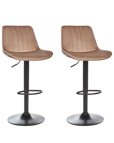 Set van 2 barstoelen DUBROVNIK Fluweel draaibaar Lichtbruin