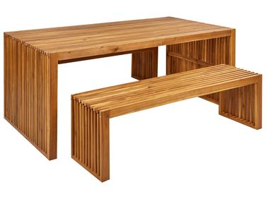 Garden Dining Set with Benches 6 Seater SULZANO Acacia Wood Brown