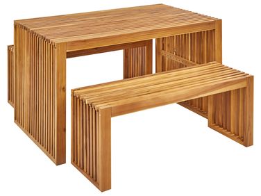 Salle à manger de jardin avec bancs 4 places BELLANO Acacia Marron