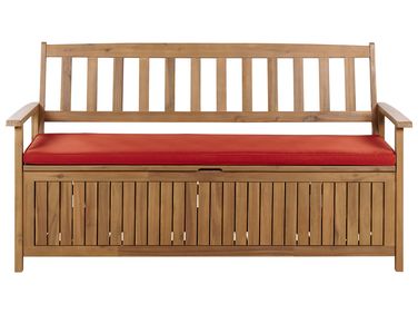 Banc avec coussin d'assise SOVANA 160 cm avec rangement Acacia Rouge