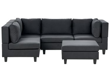 Modulaire hoekbank 4-zits UNSTAD Stof Zwart met ottomaan rechtszijdig