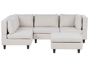 Modulaire hoekbank 4-zits UNSTAD Stof Lichtbeige met ottomaan rechtszijdig
