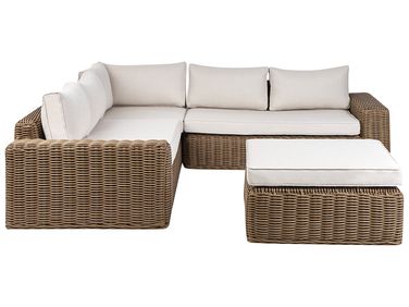 Canapé d'angle de jardin avec ottoman 6 places PALERMO Polyrotin Marron