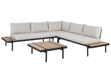 Garden Corner Sofa with Table 5 Seater BELLARIVA Eucalyptus Wood Off-White