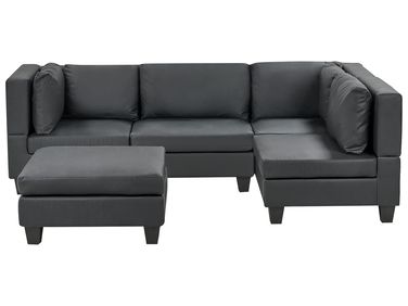 Modulaire hoekbank 4-zits UNSTAD Kunstleer Zwart met ottomaan linkszijdig