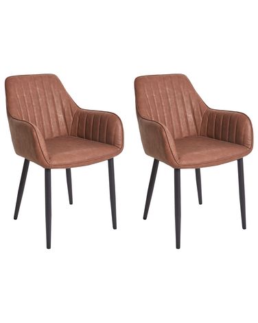 Set van 2 eetkamerstoelen WELLSTON Kunstleer Bruin