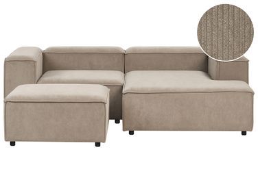 Canapé d'angle modulable 3 places ARDAL Velours côtelé Marron clair avec ottoman Côté gauche