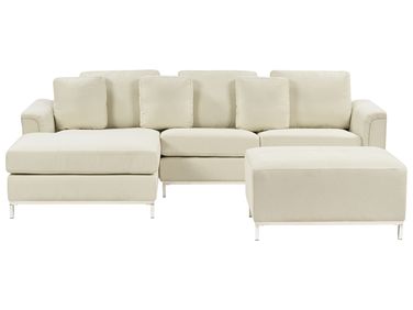 Canapé d'angle 5 places OSLO Tissu Beige avec ottoman Côté droit