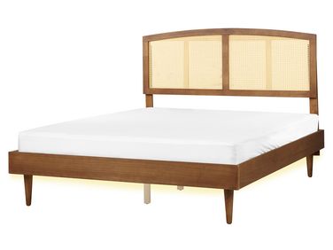 Bed met LED-verlichting Rotan VARZY 160 x 200 cm Bruin