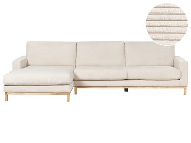 Canapé d'angle 4 places SIGGARD II Velours côtelé Beige clair Côté droit