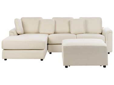 Canapé d'angle 4 places KOHLO Tissu Beige clair avec ottoman Côté droit