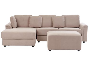 Canapé d'angle 4 places KOHLO Tissu Taupe avec ottoman Côté droit