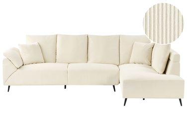 Canapé d'angle 4 places LUNNER Velours côtelé Beige clair Côté gauche
