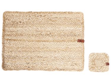 12 Piece Placemats and Coasters Set QUANDONG Jute Natural
