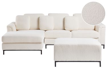 Canapé d'angle 5 places OSLO Bouclé Blanc avec ottoman Côté droit