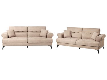Living Room Set 5 Seater SKIVE Fabric Light Brown
