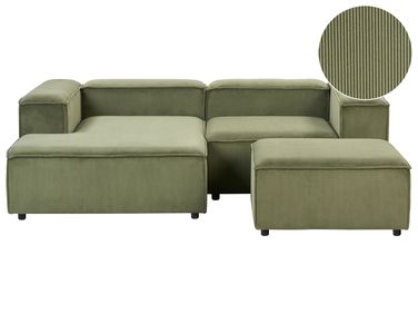Canapé d'angle modulable 3 places ARDAL Velours côtelé Vert avec ottoman Côté droit