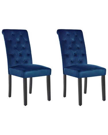 Set van 2 eetkamerstoelen VELVA Fluweel Donkerblauw