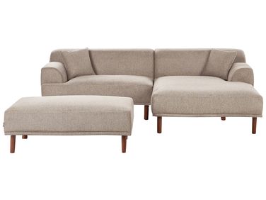 Canapé d'angle 3 places HOLT Tissu Taupe avec ottoman Côté gauche