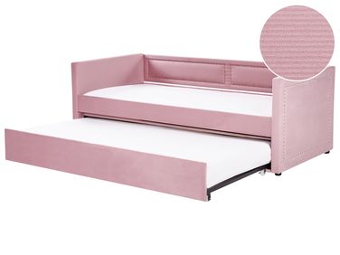 Trundle Bed Corduroy MIMIZAN 90 x 200 cm (EU Single) Pink