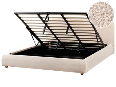 Bed met opbergruimte Bouclé BLAGNAC 180 x 200 cm Lichtbeige