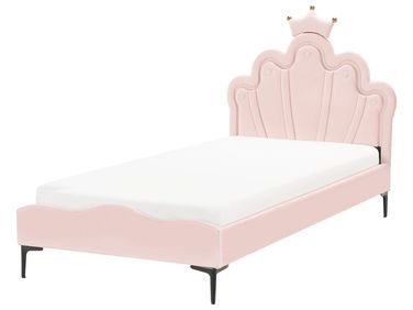 Kinderbed Kroon Fluweel RUBIAN 90 x 200 cm met LED-verlichting Roze