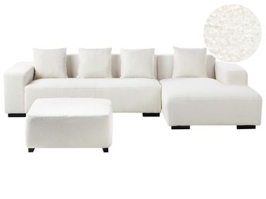 Canapé d'angle 4 places LUNGO Bouclé Blanc avec ottoman Côté gauche