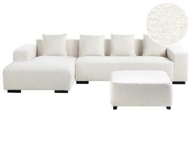 Canapé d'angle 4 places LUNGO Bouclé Blanc avec ottoman Côté droit