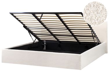 Bed met opbergruimte Bouclé ORBEY 180 x 200 cm Gebroken wit