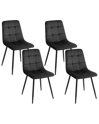 Set van 4 eetkamerstoelen POWELL Fluweel Zwart