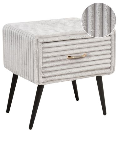 1 Drawer Bedside Table FLAYAT Corduroy Light Grey
