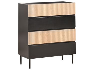 Commode à 4 tiroirs BLYTHE Frêne naturel Noir