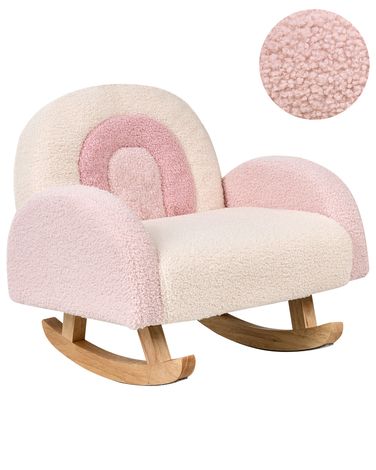 Kids Rocking Chair Rainbow OMBO Boucle Pastel Pink