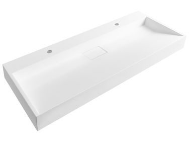 Wandgemonteerd dubbele wastafel QUENKO 120 x 46 cm Mineraal gietwerk Wit