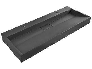Wandgemonteerd dubbele wastafel QUENKO 120 x 46 cm Mineraal gietwerk Zwart