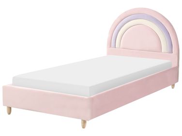 Kinderbed Regenboog Fluweel LANDEILLAU 90 x 200 cm Roze