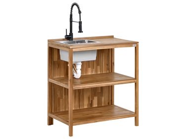 Outdoor Kitchen Island with Sink VENOSA Acacia Wood Brown/ Black Brown