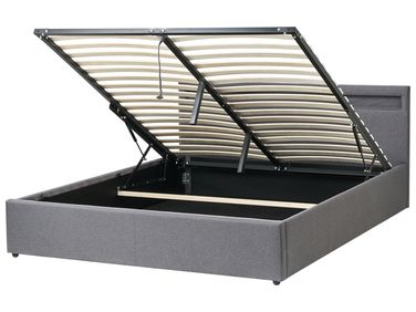 Ottoman Bed with LED Fabric ARMELLE 160 x 200 cm (EU King Size) Dark Grey