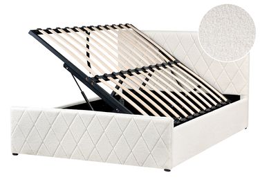 Bed met opbergruimte Bouclé ROCHEFORT 140 x 200 cm Gebroken wit