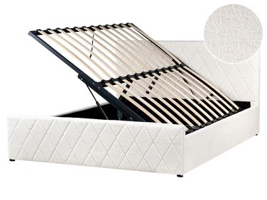 Bed met opbergruimte Bouclé ROCHEFORT 160 x 200 cm Gebroken wit